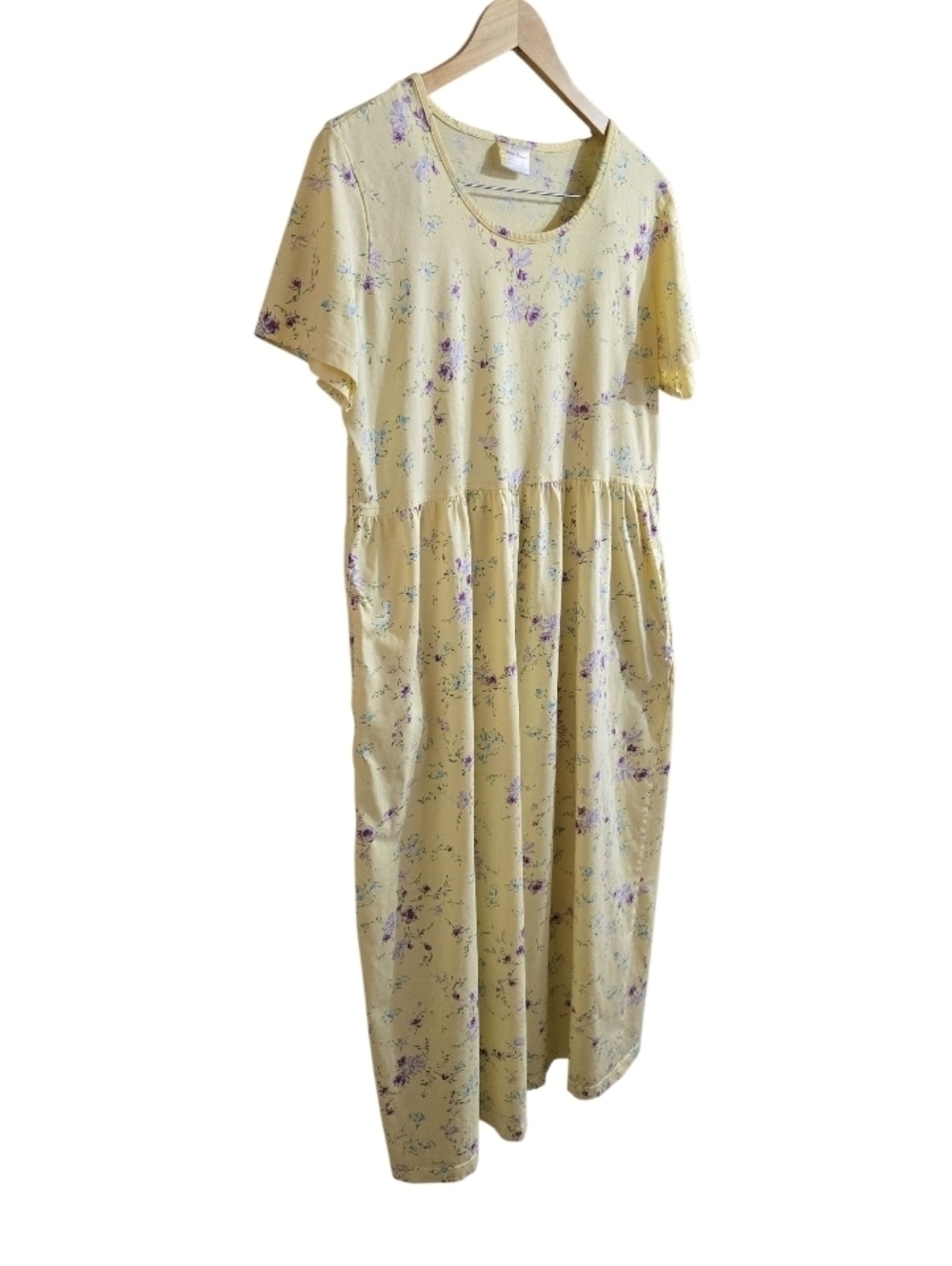 VTG Hanna Anderson Butter Yellow & Purple Floral Cottagecore Maxi Dress. Large - Picture 2 of 7